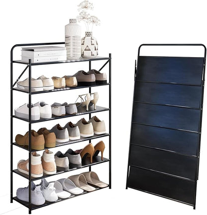 6 Tier No-Assembly Shoe Rack, Foldable Shoes Rack Organizer Without Installation, Portable Solid Metal Shoe Shelves for Closet, Entryway, Front Door Entrance