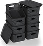 Plastic Storage Bins with Lid, Stackable Small Box Basket for Organizing and Containers for Shelves Drawers Desktop Closet Playroom Pantry Classroom Office Home, 8-pack 10.2x7.2x4.1 Inch, Black
