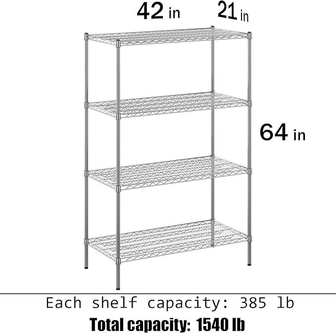21" Deep x 42" Wide x 64" Height Wire Shelving Kit | 4-Tier | NSF Commercial Storage Rack Unit