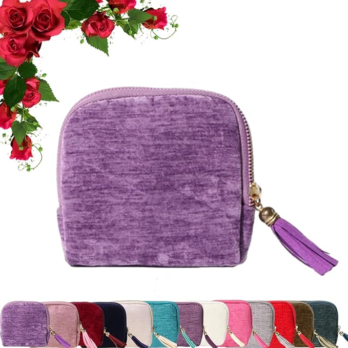 Travel Jewelry Case, Portable Foldable Box Mini Jewelry Travel Bag with Tassel Zipper Design, Soft Velvet Organizer Pouch for Bangle, Five Compartments