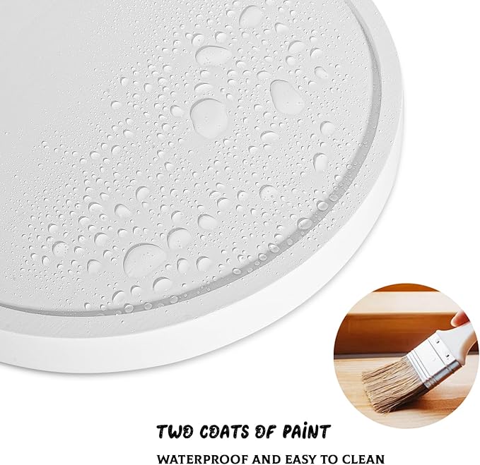 Wood Lazy Susan Organizer Kitchen Turntable for Cabinet Farmhouse Bathroom Decor Round Decorative Tray for Vanity, Counter, Sink, Coffee Table, 10 Inch, White