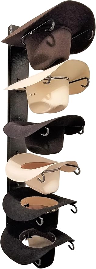 American Made 6 Hat Cowboy Hat Rack – Classic Wall Mounted Hat Holder Black Steel
