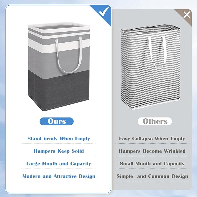 BlissTotes 3-Pack Laundry Basket, Freestanding＆Waterproof Laundry Hamper, Collapsible Tall Clothes Hamper with Easy Carry Handles for Clothes, Towels in the Family and Dorm,Gradient Grey,100L