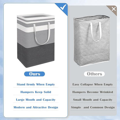 BlissTotes 3-Pack Laundry Basket, Freestanding＆Waterproof Laundry Hamper, Collapsible Tall Clothes Hamper with Easy Carry Handles for Clothes, Towels in the Family and Dorm,Gradient Grey,100L