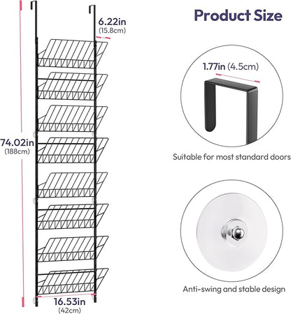 SWTYMIKI Over the Door Shoe Organizer - Adjustable 8 Tier Hanging Shoe Rack Organizer, Metal Heavy Duty Behind Door Storage or Wall Mount Shoes Shelf for Flats, Heels, Sneakers, Boots, Black