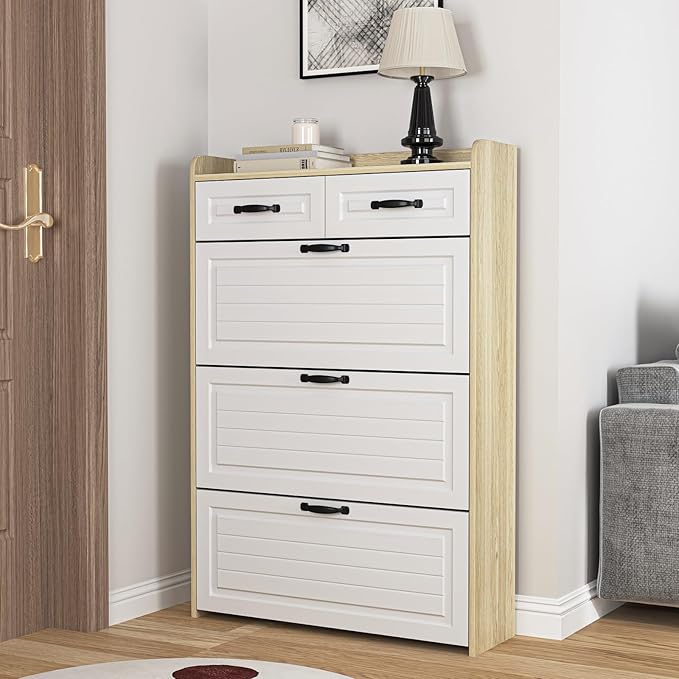 VERYKE Shoe Storage Cabinet for Entryway with 3 Flip Drawers and 2 Top Drawers,Large Shoe Rack Organizer Cabinet for Closet,Hallway
