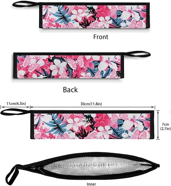 COEQINE Boho Floral Themes Kitchen Utensil Holder Case Pink Silverware Organizer With Leafproof Machine Washable Soft Fabric For Fork Spoon Knife Organizer Table Case With Handles