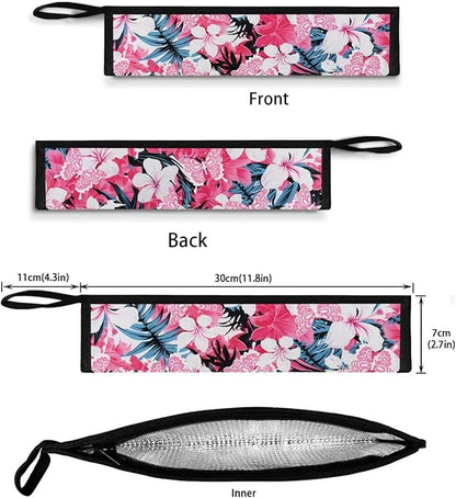 COEQINE Boho Floral Themes Kitchen Utensil Holder Case Pink Silverware Organizer With Leafproof Machine Washable Soft Fabric For Fork Spoon Knife Organizer Table Case With Handles