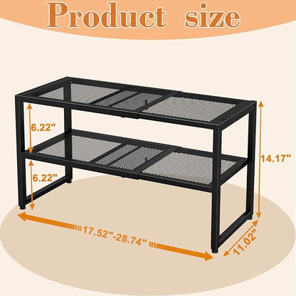 2 Tier Shoe Rack Organizer for Closet and Entryway, Expandable & Stackable Metal Shoe Storage Shelf, Adjustable Small Shoe Rack (17.52-28.74 in), Black