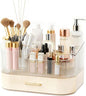 Makeup Organizer Countertop with 360 Rotating Brush Holder, Make Up Organizers For Vanity With Drawer, Bathroom Countertop Skincare Organizer And Storage
