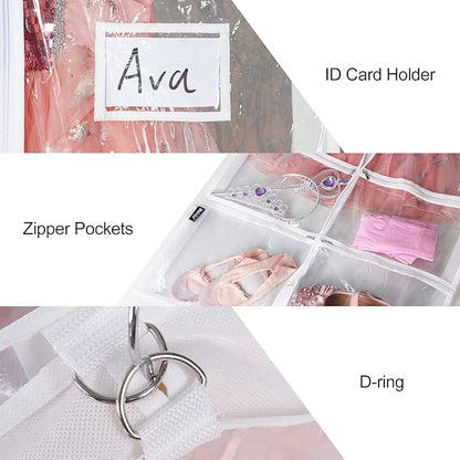 Univivi Clear PVC Dance Costume Bags Garment Bag 40 Inch for Dance Competitions, with 4 Medium Clear Zipper Pockets and 1 Large Back Zippered Pocket (Clear)