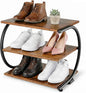C-Shaped 3-Tier Shoe Rack with Metal Frame & Adjustable Feet - Compact Organizer for Entryway, Closet, Hallway (Holds 11 lbs/Shelf)