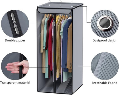 Univivi Garment Bags for Hanging Clothes, Large Clothes Storage Bags Closet Organizer with Clear Window, Premium Hanging Garment Storage Bag for Suits, Coats, Dresses, 40"(Grey)