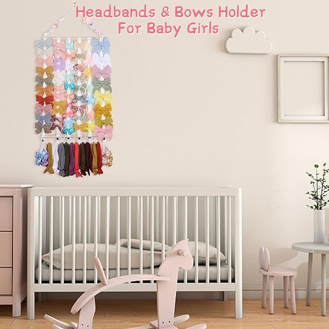 OAOLEER Hair Bow Holder Organizer for Girls，Hair Clips Headband Organizer Storage Wall Hanging Home Decor for Girls Room (1Pcs White 20Inch)