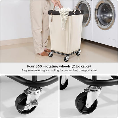 StorageWorks 110L Laundry Basket with Wheels, Large Rolling Hampers for Clothing Organizer, Dirty Clothes Basket for Hotel, Home, Closet, Dorm, Beige
