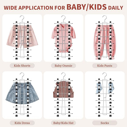 DOIOWN 6-Tier Baby Hangers with Clips - Space Saving Kids Pants Hangers for Babies & Kids Pant,Skirt,Clothe,Adjustable Stainless Steel Toddler Clothes Hanger for Newborn Children Closet Organization