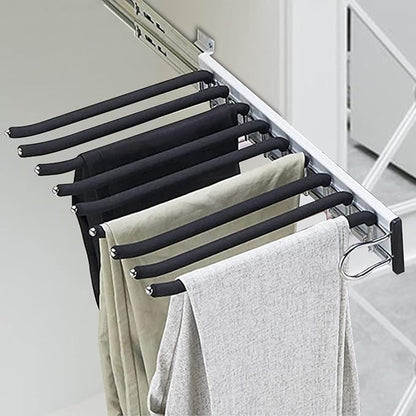 9-Arm Closet Pants Hanger,Pull Out Pants Rack Right/Left Mounted Trousers Rack,Space Saving Pants Rack Jeans Hangers with Non-Slip Pants Hanger Closet Organizer for Jeans,Pants,Ties,Slacks (Right)