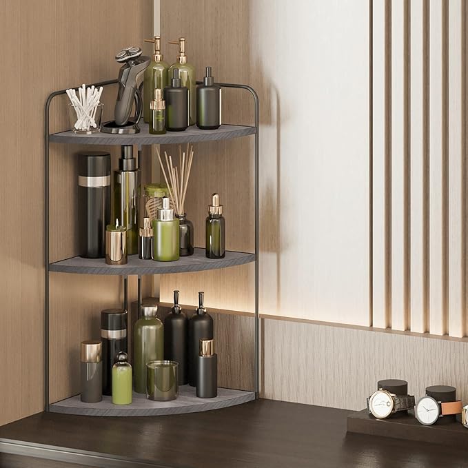 Forest Angle Bathroom Counter Organizer,Countertop Organizer,Vanity Organizers,Bathroom Storage,Bathroom Sink Caddy,Counter Shelf,Corner Counter,Corner Shelves(Black-Grey)