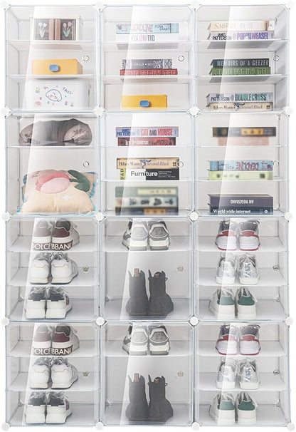 12-Tier Shoe Rack - 72 Pairs Shoe Storage Organizer - Stackable, Portable Cabinet (3-Tier Box x 12)