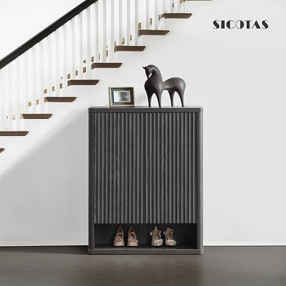 SICOTAS Shoe Cabinet 44 inch Tall Fluted Shoe Cabinet with Doors & 4 Shelves Wooden Large Hidden Shoe Storage Organizer Modern Free Standing 6-Tier Cabinet for Entryway Living Room Closet