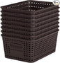 Brown Plastic Storage Baskets - Pack of 8 with Labels Stackable Durable Storage Bins, Storage Containers for Organizing Desktops, Closets, Playrooms, Classrooms, Offices