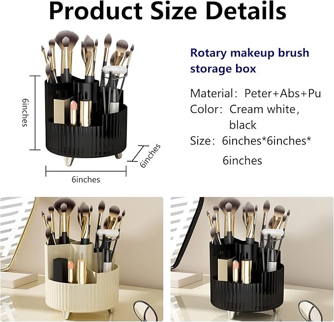 DASITON Large Capacity Makeup Brush Holder,360° Rotating Makeup Organizer,5 Slot Makeup Brushes Cup,for Vanity Decor,Bathroom Countertops,Desk Storage Container,Cosmetic Display cases(Cream-S)