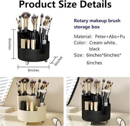 DASITON Large Capacity Makeup Brush Holder,360° Rotating Makeup Organizer,5 Slot Makeup Brushes Cup,for Vanity Decor,Bathroom Countertops,Desk Storage Container,Cosmetic Display cases(Cream-S)