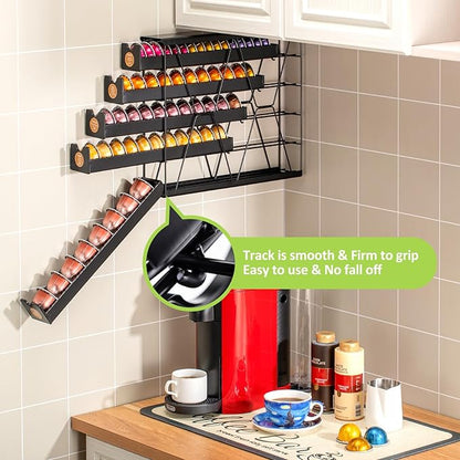 FlagShip 5-Tier Corner Coffee Pod Organizer for Nespresso Vertuo - 50+ Capsule Metal Storage, Space-Saving Kitchen Countertop Rack Wall Mountable