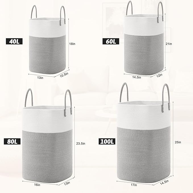 Artfeel Laundry Basket,Woven Cotton Rope Laundry Hamper,40L Versatile Storage for Dirty Clothes,Baby Toys,and Blankets in Bathroom, Nursery,and Living Room