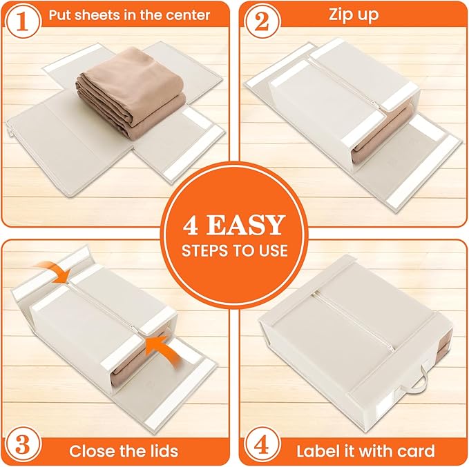 WOWBOX Sheet Organizers and Storage,Closet Bed Sheet Organizer Under Bed Storage and Organization with Label Cards & Clear Window for Bedding Sheets,Duvet Covers,Blankets (10 Pack，Beige)