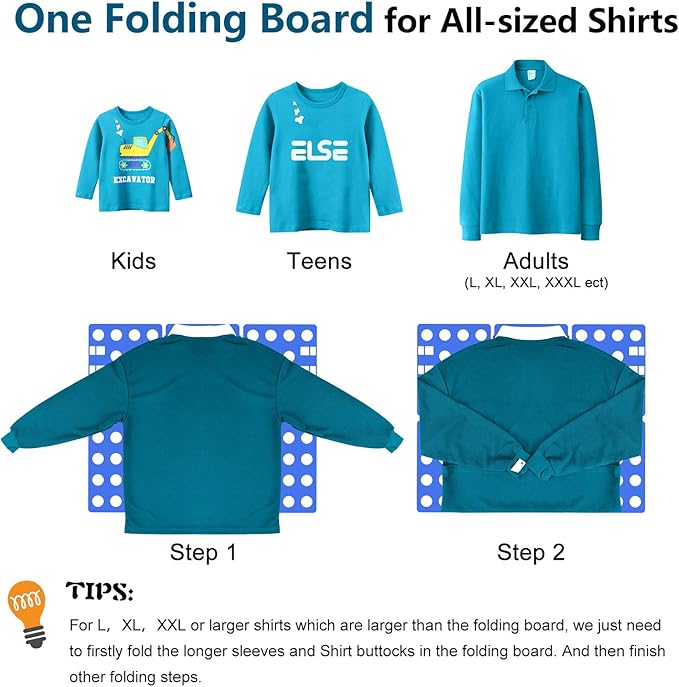 Sealegend V1 Shirt Folding Board t Shirts Clothes Folder for Adults Durable PP Plastic Easy and Fun Laundry folders Effortless Folding Helper for Space-Saving Storage, Blue
