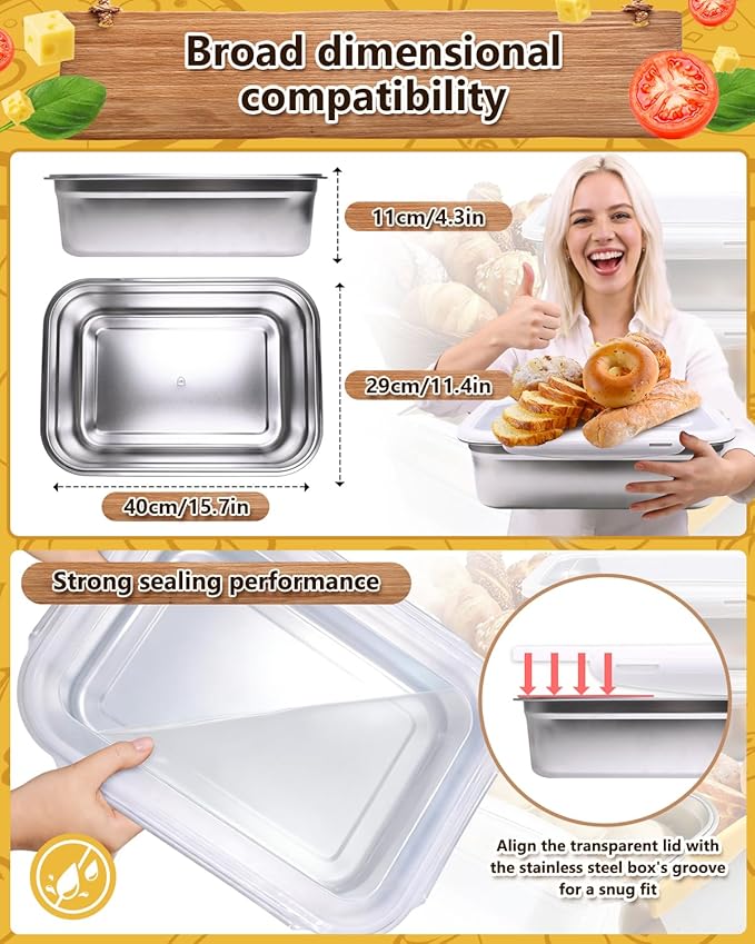 2 Pack Pizza Dough Proofing Box, 10L Stainless Steel Proofing Container with Clear Airtight Lid, Stackable Fermentation Storage for Dough Balls & Bread, Includes Cutter