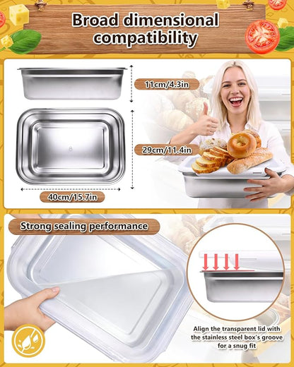 2 Pack Pizza Dough Proofing Box, 10L Stainless Steel Proofing Container with Clear Airtight Lid, Stackable Fermentation Storage for Dough Balls & Bread, Includes Cutter