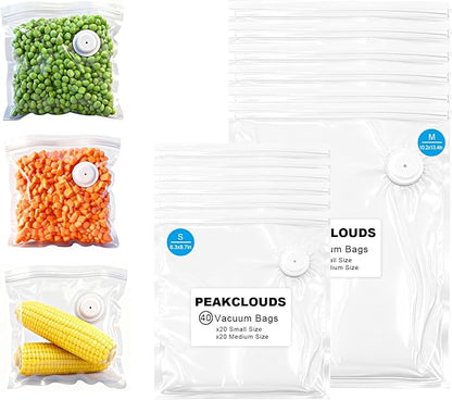 Reusable Vacuum Sealer Bags for Food Storage, 40 Count (20 Small 8.6"x8.2" + 20 Medium 13.4"x10.2") Reusable Sous Vide Bags, BPA-Free & Leakproof for Freezer, Microwave, Dishwasher