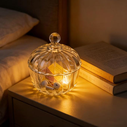 Clear Glass Jar with Lid - Pumpkin Glass Sugar Bowl with Lid for Coffee Station Sugar Cube Holder, Bathroom Qtip & Cotton Ball Organizer, Kitchen Storage & Home Decor Candy Jar