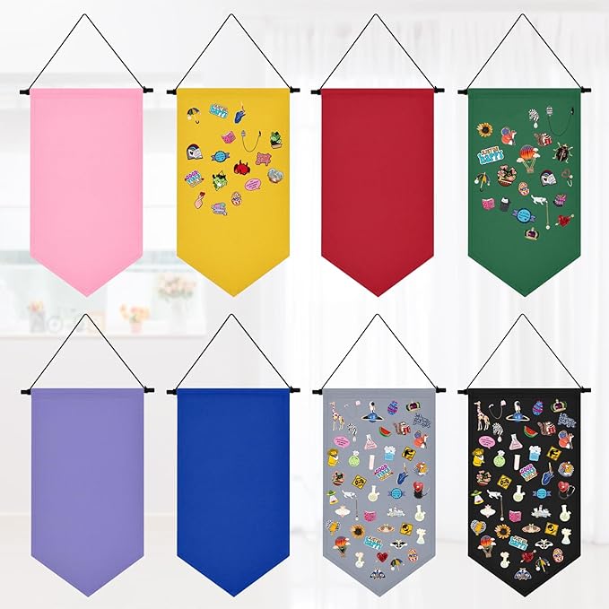 Kunyeah Wall Hanging Brooch Organizer Storage Case Colorful Canvas Pin Board Stand Enamel Pin Badge Hanging Holder Display Banner Earrings Collection Holder - Pins No Included (Pink)