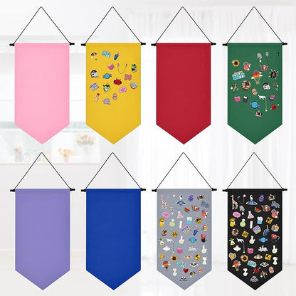 Kunyeah Wall Hanging Brooch Organizer Storage Case Colorful Canvas Pin Board Stand Enamel Pin Badge Hanging Holder Display Banner Earrings Collection Holder - Pins No Included (Pink)