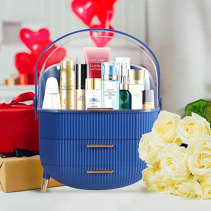 MASSY Egg Shape(Oval) Makeup Storage Box, Countertop Portable Vanity Cosmetics Organizer Preppy