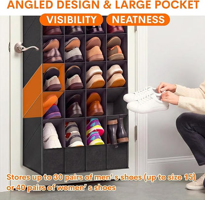 30-40 Pairs Over the Door Shoe Organizer, Large & Deep Pockets Hanging Shoe Rack, Space-Saving Closet Door Organizer Fits Boots,Sneakers or Larger Shoes,Shoe Storage for Bedroom,Small Closet,Entryway