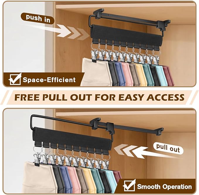 Legging Organizer for Closet, Smooth Sliding Yoga Pant Hanger with Clips, Legging Hangers for Closet Organizer