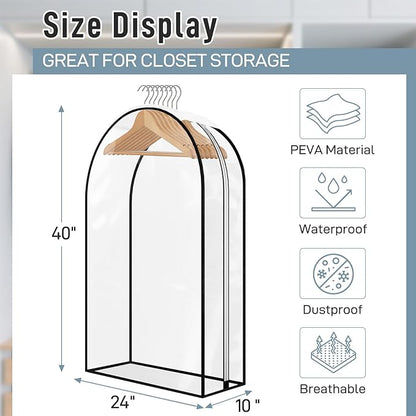LiaMeE 10'' Wide Gusseted Clear Garment Bags for Hanging Clothes, Suit Clothing Bags for Closet Storage Covers for Garment Protection, Suitable for Coats Dresses Fur Coats Shirts (40 inch 3Pack)