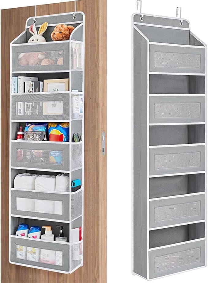 5-bin Over-the-Door Organizer - Large-Capacity Fabric Storage for Wardrobe, Bedroom, and Bathroom - Space-Saving Solution for Clutter-Free Living