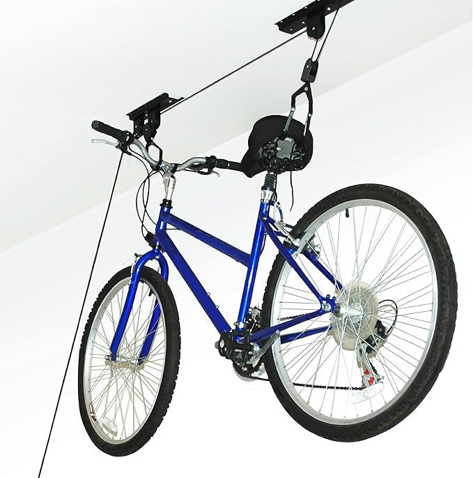 Set of 4 Bike Hangers for Garage - Hoist Pulley System with 100lb Capacity - Overhead Ceiling Storage for Bicycles or Ladders by RAD Sportz