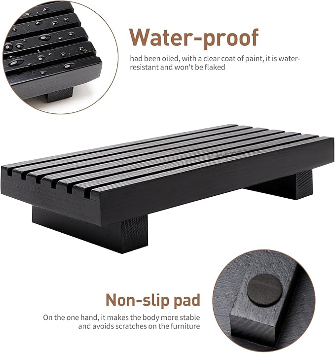 Renawe Small Black Bathroom Decor Tray for Counter Dish Soap Holder Wooden Pedestal Stand for Kitchen Sink Soap Dispenser Wood Risers Kitchen Accessories Countertop Vanity Counter Sponge Sink Tray