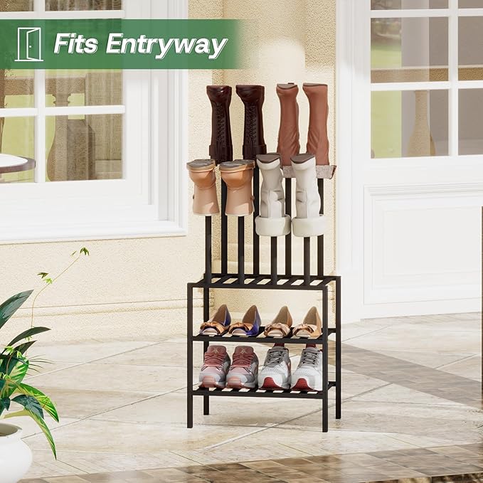 kiplant Small Boot Rack Organizer Tall Boots- 4 Pair Boot Rack Bamboo Wood Shoe Rack for Entryway & Closet, Holds Tall Boots