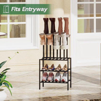 kiplant Small Boot Rack Organizer Tall Boots- 4 Pair Boot Rack Bamboo Wood Shoe Rack for Entryway & Closet, Holds Tall Boots