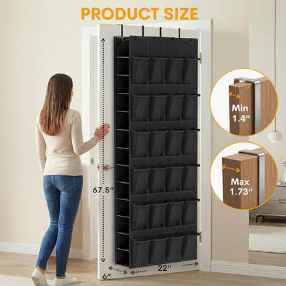Ofiray-home Over The Door Shoe Organizer, 50 Large Pockets Double-Sided Shoe Organizer for Closet Door, Hanging Shoe Storage Up to 50 Pairs, Mesh Front Pockets & Side Storage for Sneakers, Heels,Black