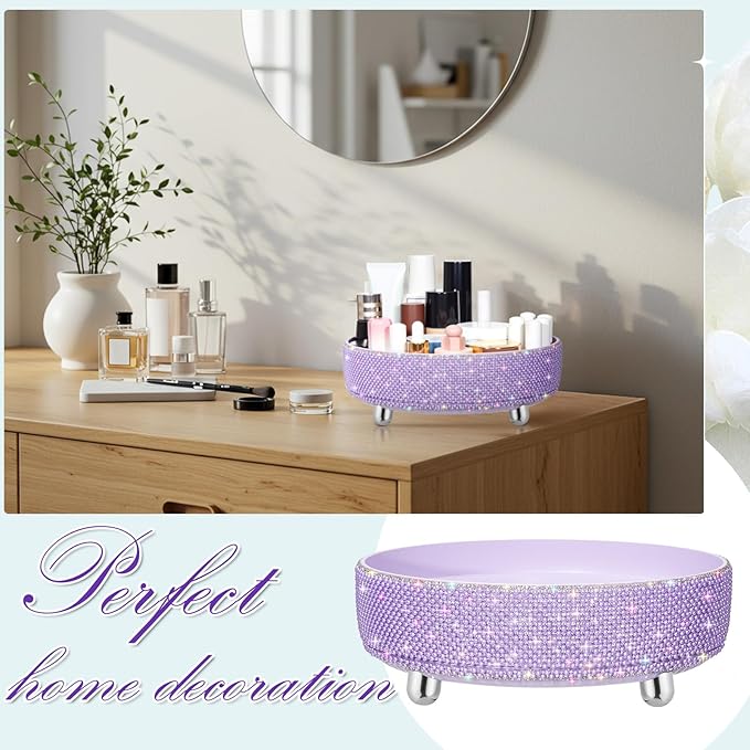 Honeydak Purple Bling Perfume Makeup Organizer Bling Mother's Day Nurses Day Gifts for Women Bathroom Organizers and Storage 360 Rotating Makeup Organizer for Countertop(Pearl)