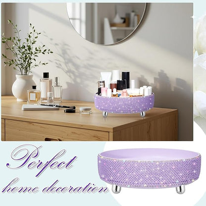 Honeydak Purple Bling Perfume Makeup Organizer Bling Mother's Day Nurses Day Gifts for Women Bathroom Organizers and Storage 360 Rotating Makeup Organizer for Countertop(Pearl)