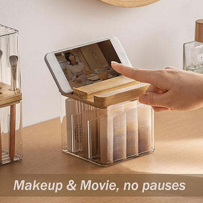 3-Pack Makeup Organizer Set with Lids, Makeup Brush Holder Containers, Cosmetic Display Case, Bathroom Vanity Counter Storage for Eyeliners Lip Liners Qtips Sponges Cotton Pad
